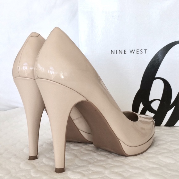 Rare Nine West Nude Patent Platform Pumps Sz 10M - Picture 3 of 8